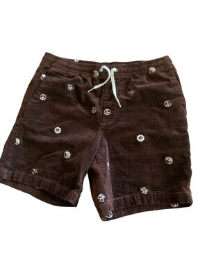 Pacsun Corduroy Volley Shorts Men's Size S Brown Embroidered Peace Pockets Beach